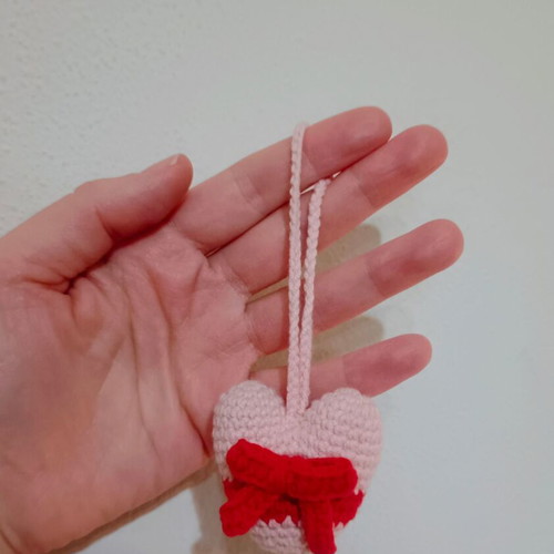 Heart with bow handmade knitted, like new, red and pink