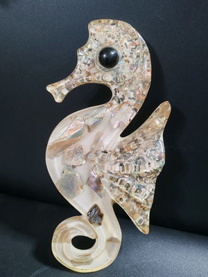 Seahorse wall decoration used, abalone shell and lucite