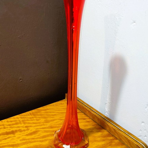 Glass tall narrow red vase 1970 used