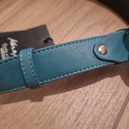 Leather belt with buckle turquoise, new, 85 cm
