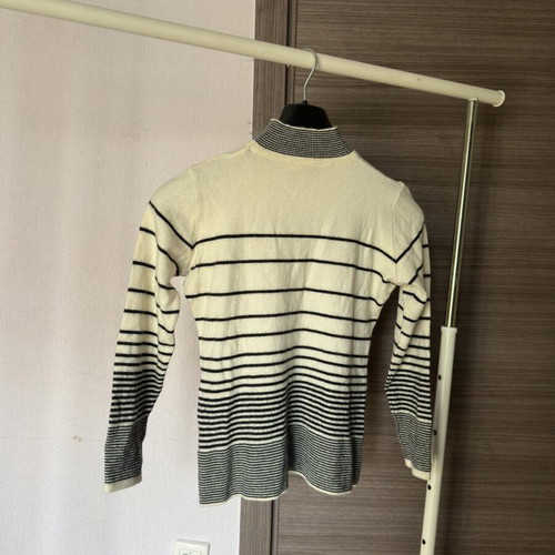 Rosella striped turtleneck long-sleeve blouse beige black, like new