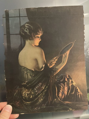 Vintage Art Deco Print Lady with Mirror by Gene Pressler used