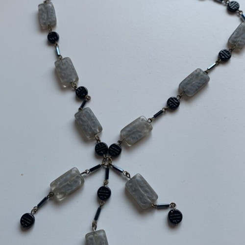 Art Deco vintage necklace used with glass and French jet beads
