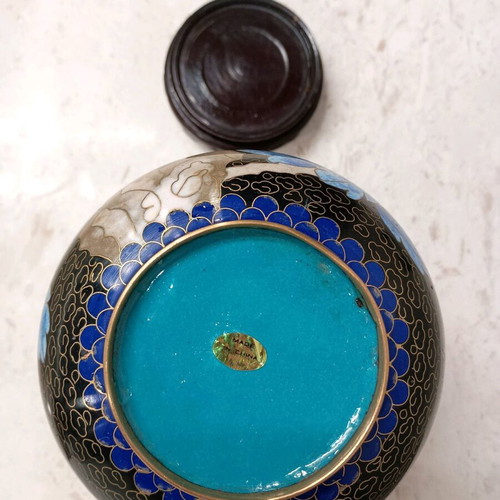 Pair of Vintage Cloisonné Vases Like New with Wooden Bases