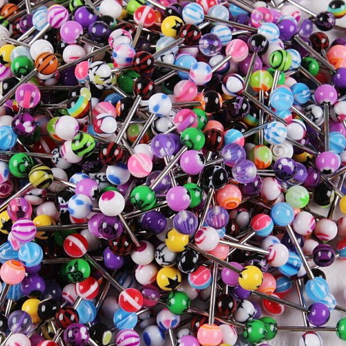Tongue Piercing Earrings new, colorful balls, 316L stainless steel