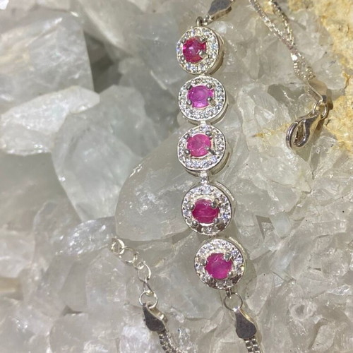 Handmade silver bracelet with natural ruby and moissanite, new