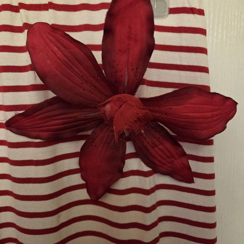 Denny Rose long dress white with red and flower pin like new