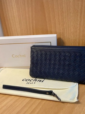 Cochni leather wallet new, dark blue with wrist strap