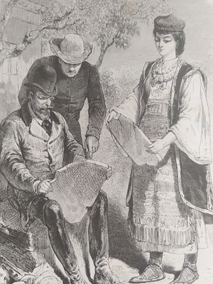Гравюра 1870 Амфиса (Салона) употребявана, древна надпис