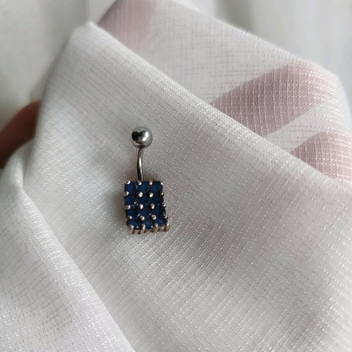 Navel piercing silver with blue stones, like new, 925 silver