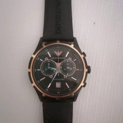 Emporio Armani men's wristwatch like new, black dial with gold accents