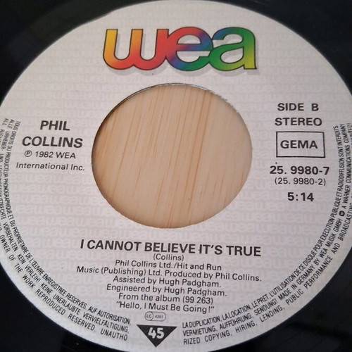 Phil Collins 45 RPM vinyl used, 80s pop