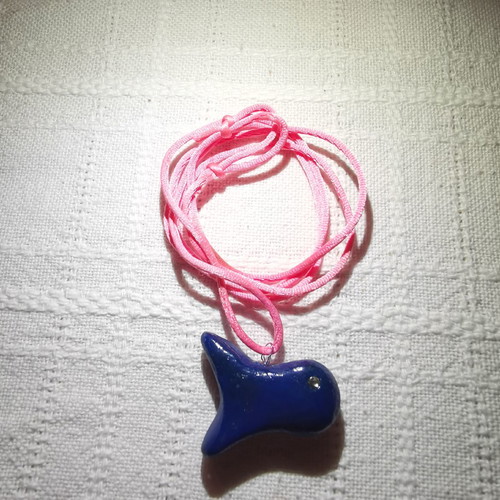 Fish pendant handmade from fimo with rhinestone and adjustable cord