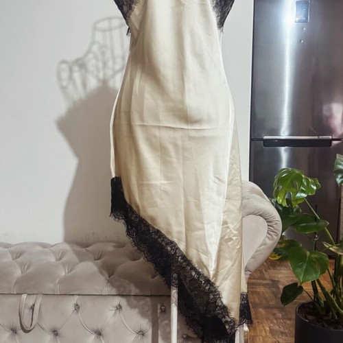 VG Styline Satin Dress Asymmetric with Lace Details, New, S/M