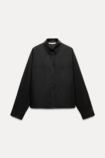 Zara black cropped poplin shirt / Zara μαύρο κοντό πουκάμισο ποπλίνα
