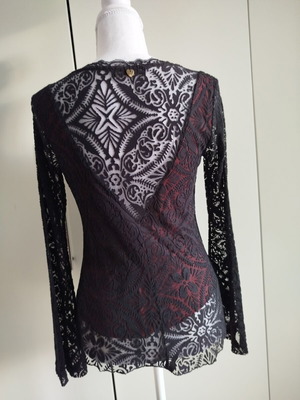 Enzzo black elastic blouse with lace and impressive back like new, size S