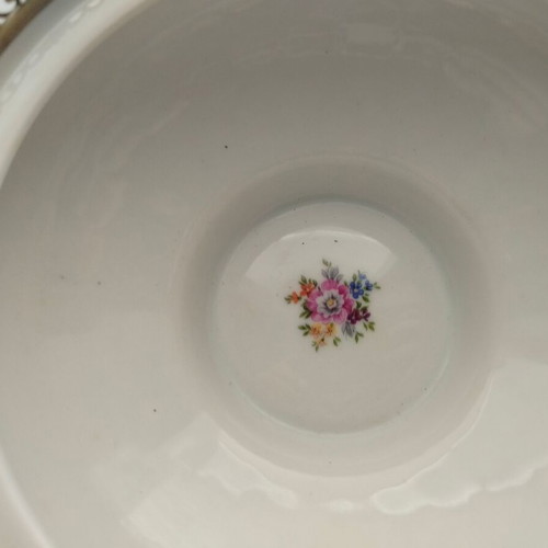 Porcelain fondue pot with green floral pattern Scherzer Bavaria-Germany used