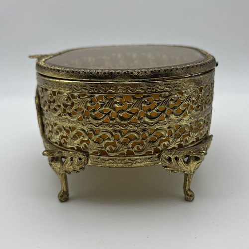 Vintage 1960s/70s Gold Plated Jewellery Box used with Cameo decoration
