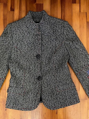 Буакле сако с рибена кост Medium сиво употребявано с бродерия