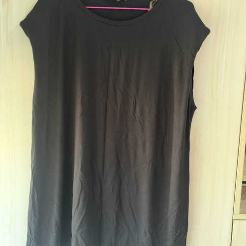 Black long blouse used, mini dress style with shoulder pads
