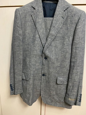 Men's linen suit used, size L, light gray