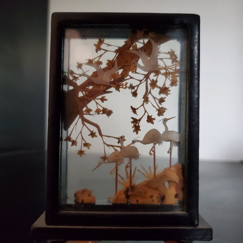 Handmade Chinese decoration in glass case like new, vintage