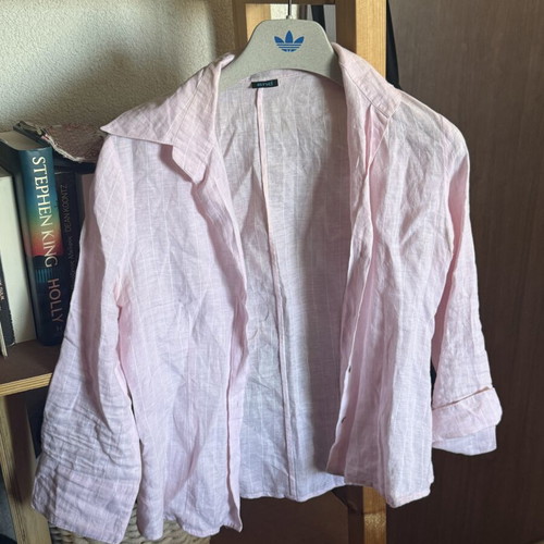 Linen striped shirt, white and pink