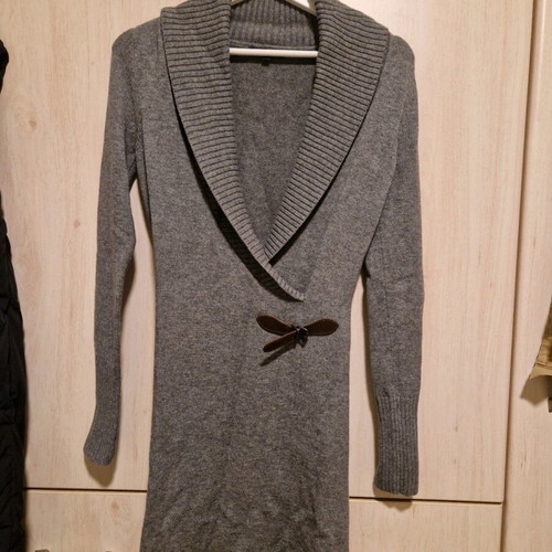 Tommy Hilfiger long-sleeve dress like new, XS, grey wool with belt detail