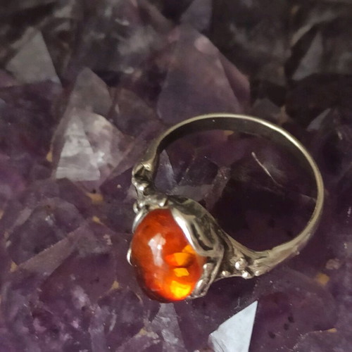 Silver handmade ring with amber like new