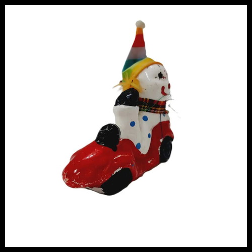 Vintage ceramic clown figurine in cart used, handpainted