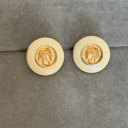 Monet necklace and earrings set vintage, used, white and gold