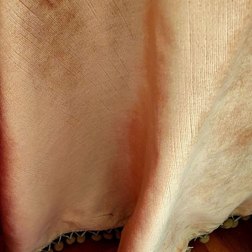 Velvet round tablecloth like new, gold mustard color with tassels