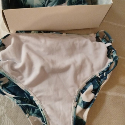 Bikini swimsuit size L new, narrow fit, white and turquoise