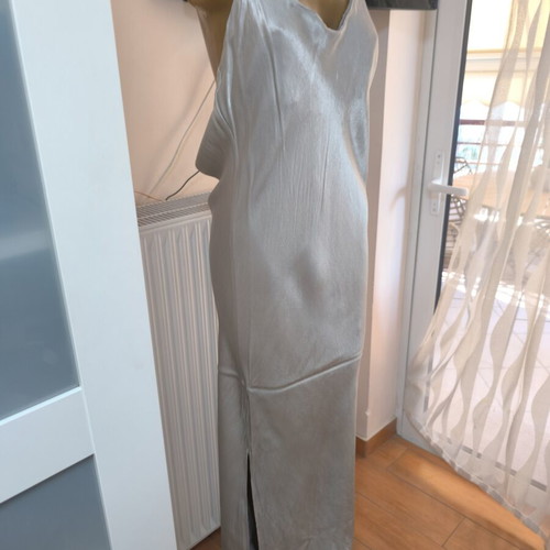 Satin maxi dress silver backless XL like new