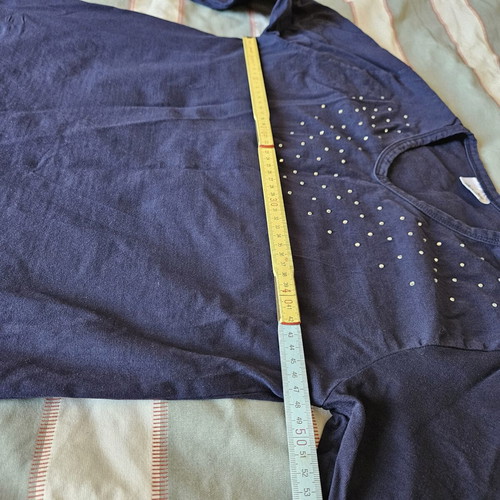 Åshild women's blouse M-L, dark navy blue with rhinestones, 100% cotton