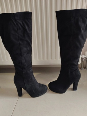 Suede boots used, black, size 37, heel height 11.5 cm