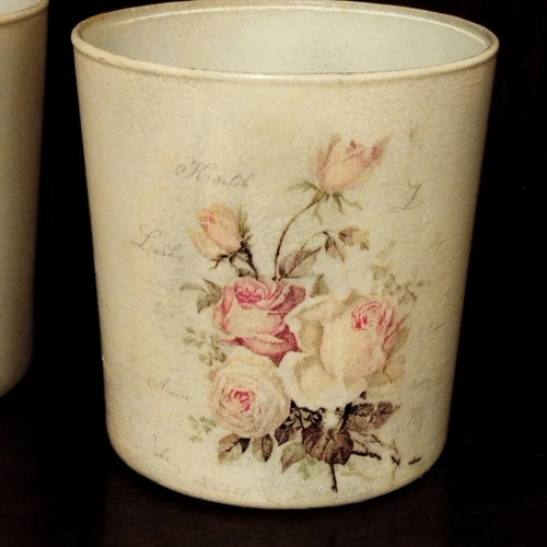 Handmade decorative set with bottle and glasses vintage floral design