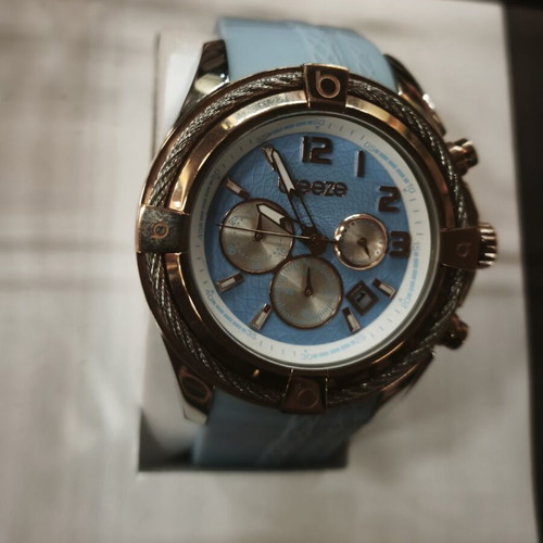 Breeze Chronograph Watch with Light Blue Textured Dial and Silicone Strap