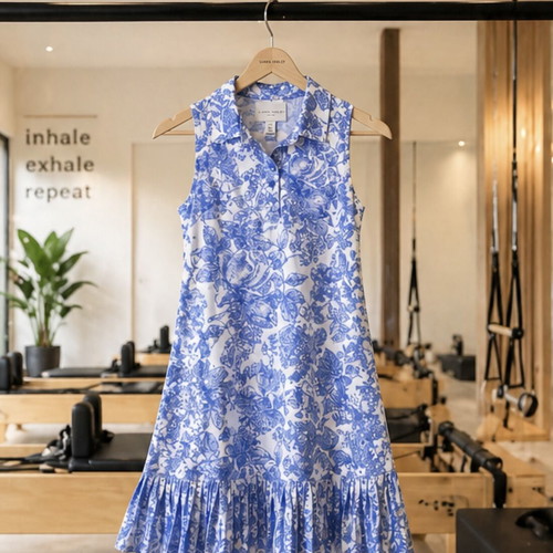 Laura Ashley athletic dress Pilates/Tennis new with shorts and blue floral design