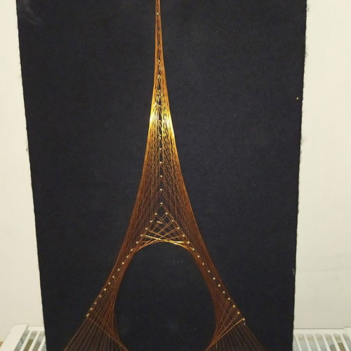 Antique frame with brass pins and wire, Eiffel Tower, used