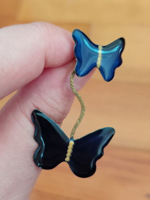 Asymmetric Blue Butterfly Earrings with Brass Frame like new