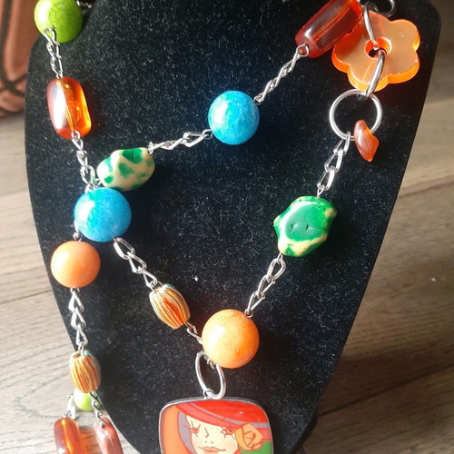 Long colorful necklace used, can be worn doubled