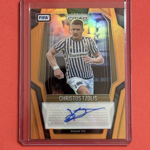 Panini 2025-26 Prizm FIFA Soccer Christos Tzolis /49 Orange Auto PAOK autograph card