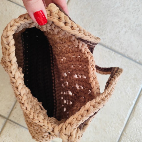Crochet shoulder bag like new, beige and brown