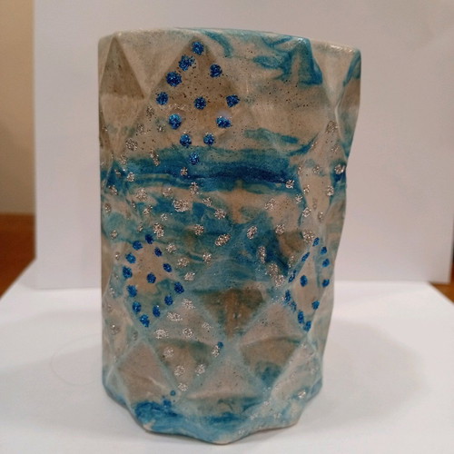 Porcelain toothbrush holder new with silver and blue glitter
