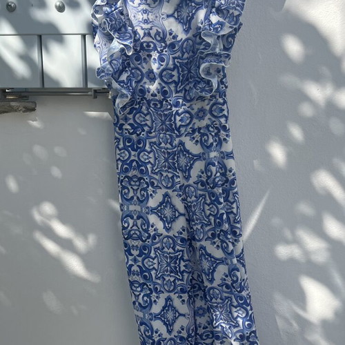 Brigitte jumpsuit size Small used, white and blue, summer outfit