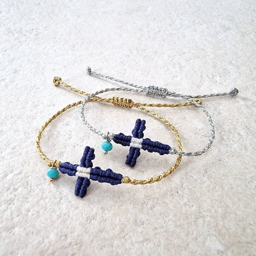 Anniversary bracelet with cross and Greek flag on gold cord new