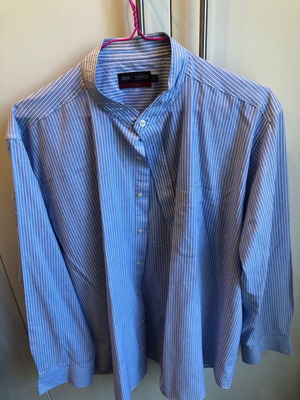 M&S Men's Shirt Used Non Iron Striped Mao Collar Size 44-45