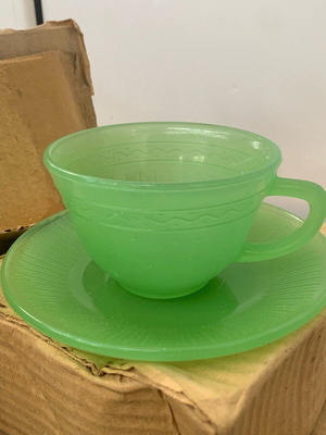 Set of 6 cups with design and saucers new