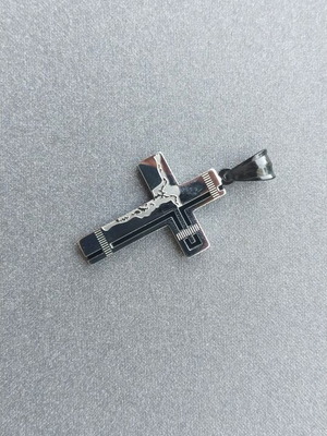 Steel cross pendant with crucifix new, black engraving
